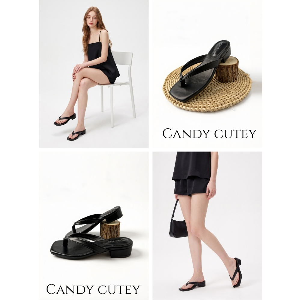 Candy Cutey รองเท้าแตะหูคีบส้นต่ำ สไตล์วันหยุด พื้นรองเท้านุ่ม ใส่เดินได้นาน ไม่เมื่อยเท้า ใช้ได้ทุกสถานการณ์