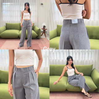 กางเกงทรงกระบอกกลาง รุ่น June pants แต่งจีบทวิติผ้ามีเทกเจอร์เฉพาะตัวใส่เเล้วดูโดดเด่นเเต่งดีเทลป้ายด้านหลังน่ารักมาก