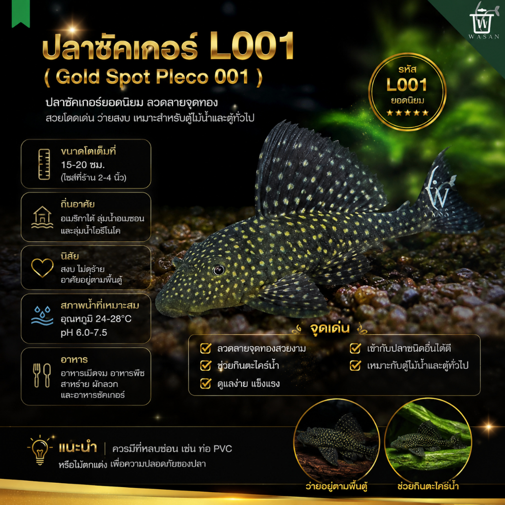 ซัคเกอร์ L001 Gold Spot Pleco 001 (ไซส์ 4 นิ้ว)