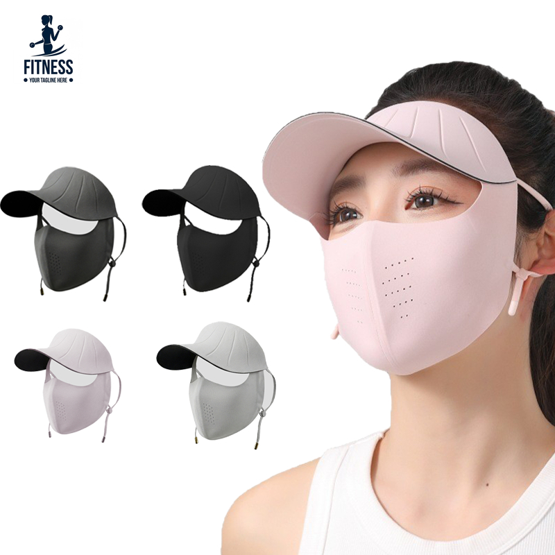 หมวกวิสเซอร์พร้อมหน้ากากกันแดด UPF50+ ป้องกันยูวีเต็มหน้า ผ้าเย็นระบายอากาศได้ดี ปรับสายรัดได้ ออกไปขับรถ ปั่นจักรยาน