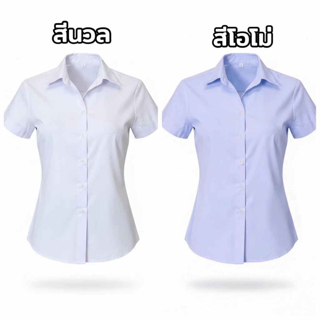 เสื้อนักศึกษาหญิง แขนสั้น ทรงสลิมเข้ารูป สีขาวนวล/สีขาวโอโม่ พร้อมส่งจากไทย มีส่งด่วน ส่งเร็วจากกรุงเทพ