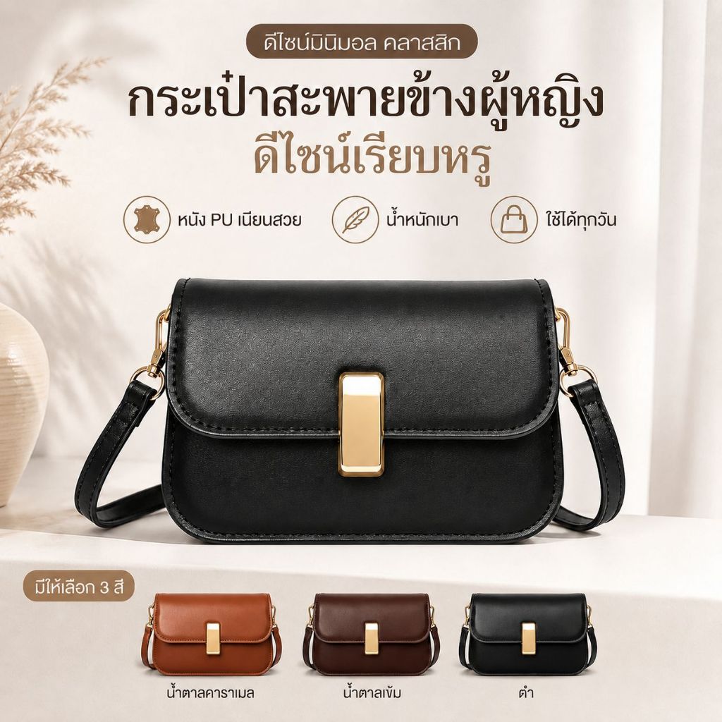 【การจัดส่งในประเทศไทย】 สไตล์ใหม่ ความสง่างาม กระเป๋าสะพายข้าง กระเป๋าสะพายข้างผู้หญิง ความจุขนาดใหญ่