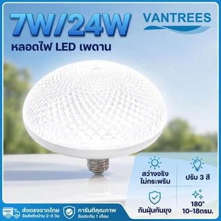 หลอดไฟ LED เพดาน E27 7W/24W สว่างจริง ไม่กระพริบ ปรับ3สี กันฝุ่นกันยุง ประหยัดไฟ ทนทาน 10-18ตรม 180องศา ส่งไว VANTREES
