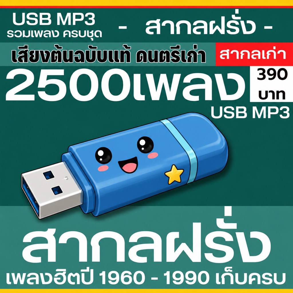 แฟลชไดรฟ์ USB MP3 รวมเพลงสากลฮิตยอดนิยม 2500 เพลง