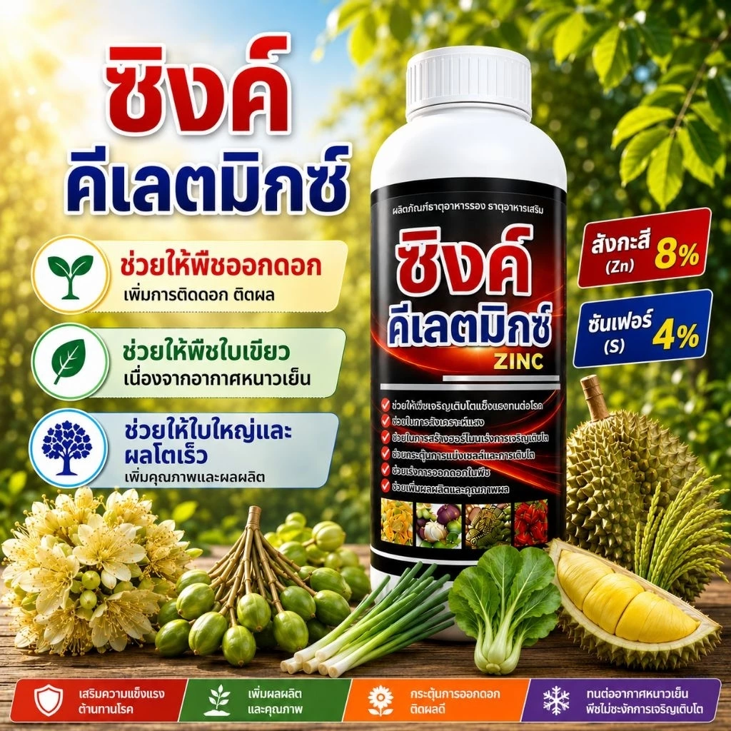 ซิงค์ สังกะสีพืช กำมะถัน สูตรเข้มข้น ช่วยให้พืชออกดอก ทนต่อสภาพอากาศ