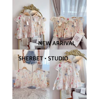 ป้าย Sherbet เสื้อคอวีแขนสั้นผ้าคอตตอนปักลาย อก 38 นิ้ว ยาว 20 นิ้ว