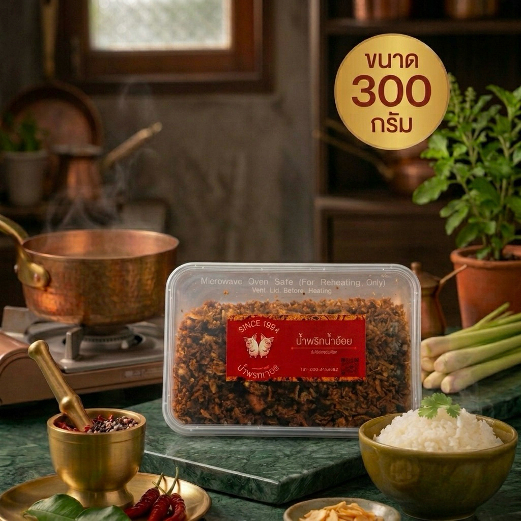 น้ำพริกน้ำย้อย (กากหมู) 300 กรัม  น้ำพริกน้ำย้อยเจ๊อร