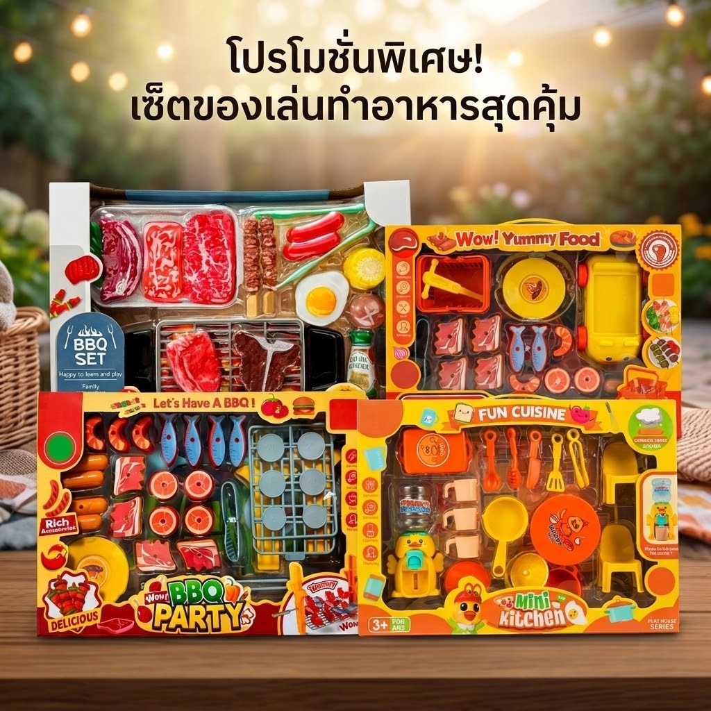 ชุดของเล่นบาร์บีคิวสำหรับเด็ก วัสดุปลอดภัย มาพร้อมชุดครัวทำอาหาร
