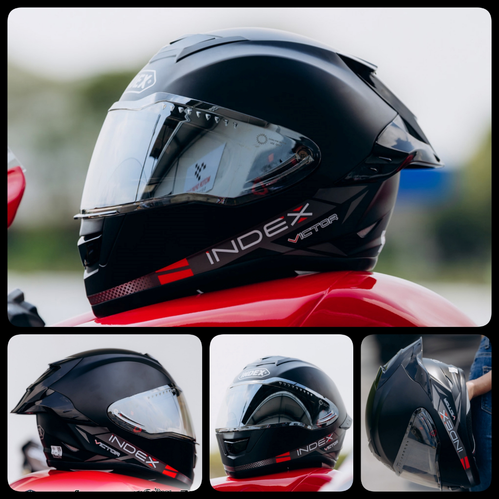 Matte Black INDEX helmet model: VICTOR ชิลล์2ชั้น มีแว่นกันแดดด้านใน มีหลุมรองรับการติดตั้งบลูทูธ M-