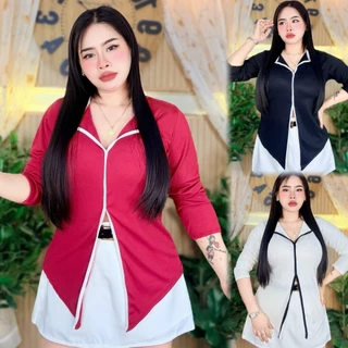 เสื้อสาวอวบ**อก36-44ยาว23 ผ้าร่องเนื้อนิ่ม แต่งแถบตรงคอทูโทน**รุ่น ดาวิทูโทน**