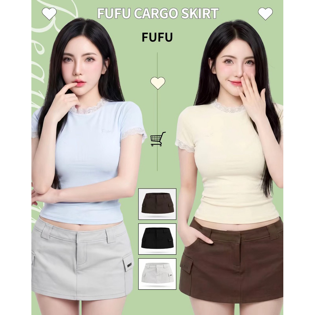 FUFU | Cargo skirt กระโปรงกางเกงเอวต่ำ New in