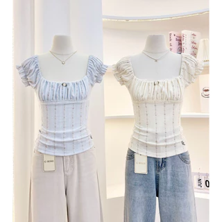 G-rose เสื้อแขนตุ๊กตา ย่นอก แต่งขอบลูกไม้ 💕
