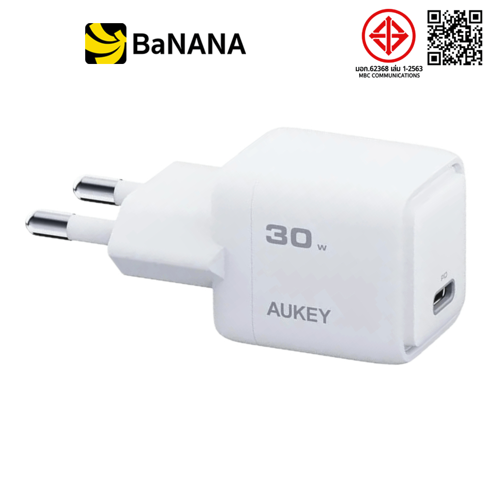 อะแดปเตอร์ AUKEY Wall USB Charger 1 USB-C PD30W GaN White (TISI) by Banana IT