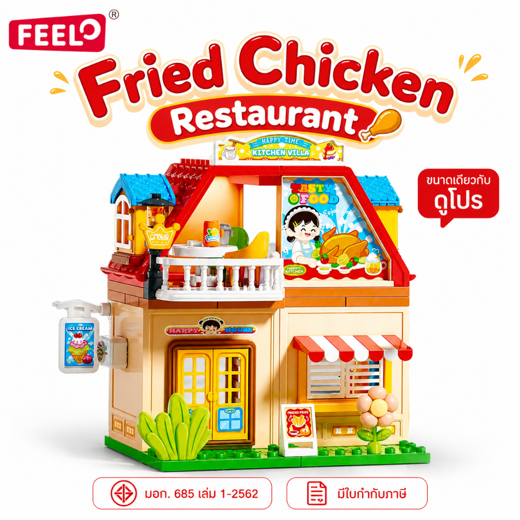 FEELO ของเล่นตัวต่อ Creative Series รุ่น Fried Chicken Restaurant จำนวน 107 ชิ้น ขนาดเดียวกับดูโปร