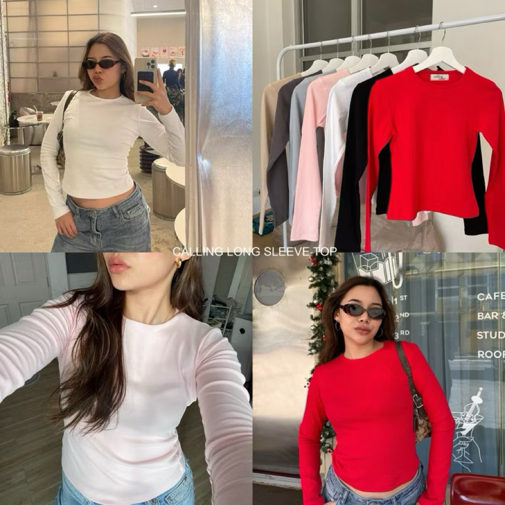 calling-long sleeve top เสื้อแขนยาว ผ้ายืดทรงเข้ารูป ผ้านุ่มสบาย-ส่งต่อ ใหม่100%