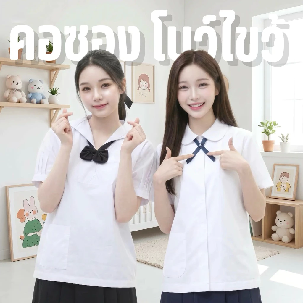 คอซอง โบว์ไขว้ สีกรมเข้ม และ กรมอ่อน