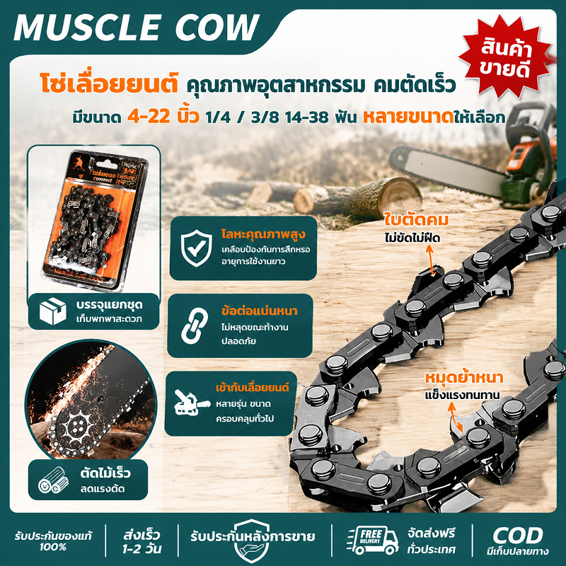 MUSCLECOW โซ่เลื่อย 4-22นิ้ว 1/4 3/8 คมยาว แข็งแรง ทนทาน อเนกประสงค์ สำหรับเลื่อยไฟฟ้า ตัดไม้งานหนัก