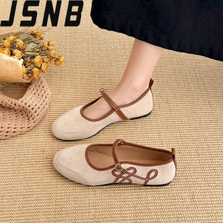 รองเท้าแตะแมรีเจน หนังกลับ สายคาดหัวเข็มขัด ส้นเตี้ย ไซส์ 36-43 สวยคลาสสิค ใส่สบาย นุ่มเดินสบาย ใส่ได้ทุกวัน