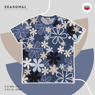 เสื้อแตงโม (SUIKA) เสื้อยืดคอกลมแขนสั้น พิมพ์ลายดอกผักแว่น (P.O-082)