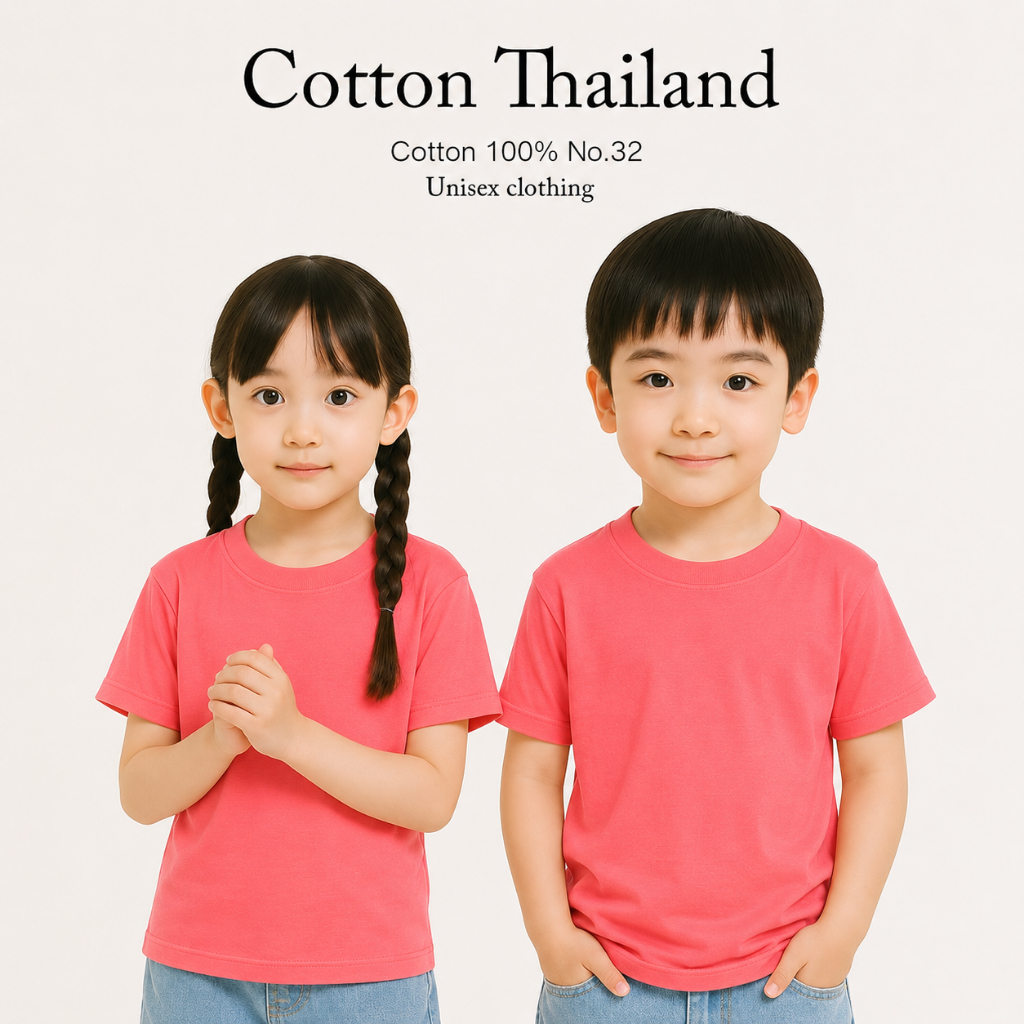 เสื้อยืดเด็ก Cotton แท้ 100% คอกลม แขนสั้น สีโอโรส ใส่สบาย kid T-shirt