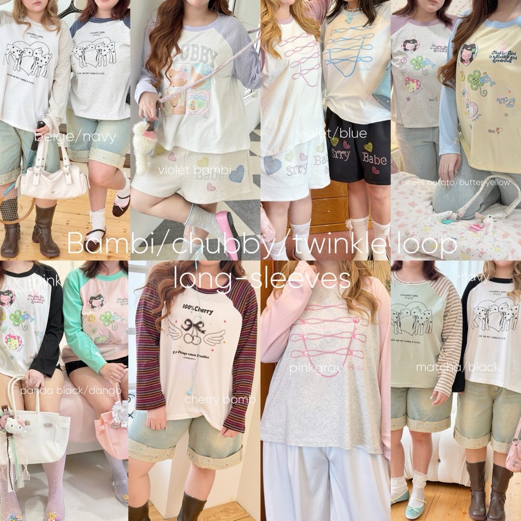[พร้อมส่ง*ยกเว้นLoop/bambi-navy]Chubbygirlbkk -Bambi/chubby/twinkle loop 𝐥𝐨𝐧𝐠 𝐬𝐥𝐞𝐞𝐯𝐞𝐬ෆเสื้อยืดแขนยาว คอกลม ทูโทน ใส่สบาย