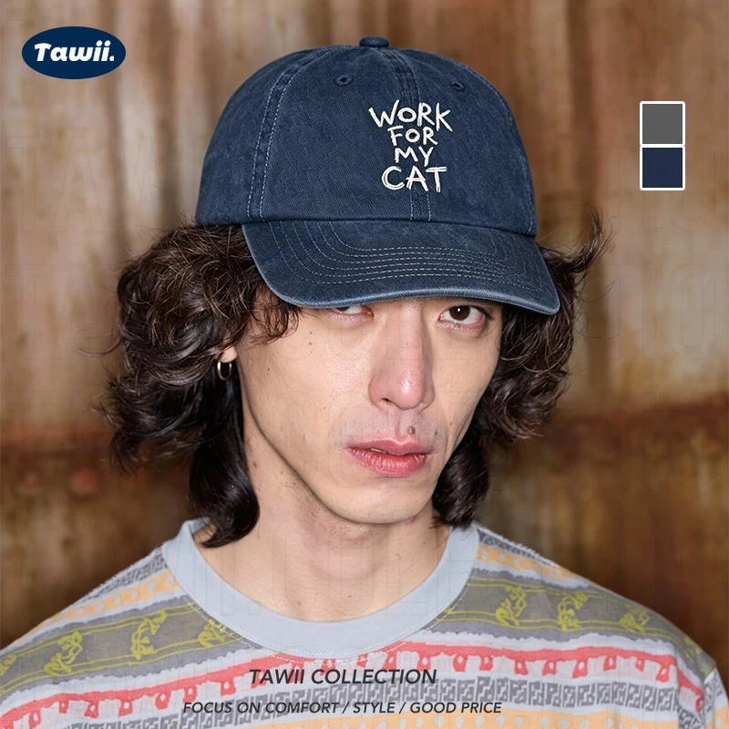Tawii. หมวก หมวกแก๊ป งานปักภาษาอังกฤษ Unisex Cap ปรับขนาดได้ เนื้อสัมผัสที่ผ่านการซัก