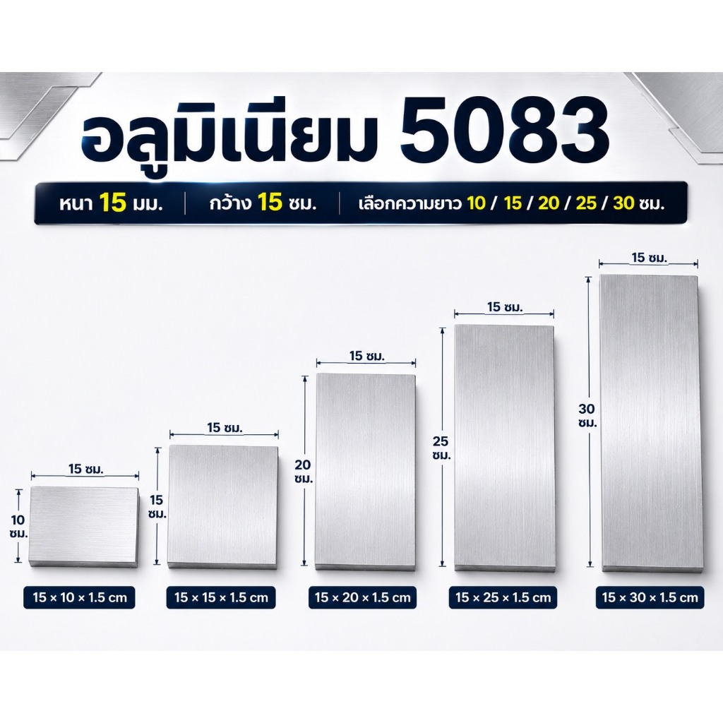 แผ่นอลูมิเนียม 5083 หนา 15 มม. กว้าง 150 มม. AL5083 เลือกความยาวได้