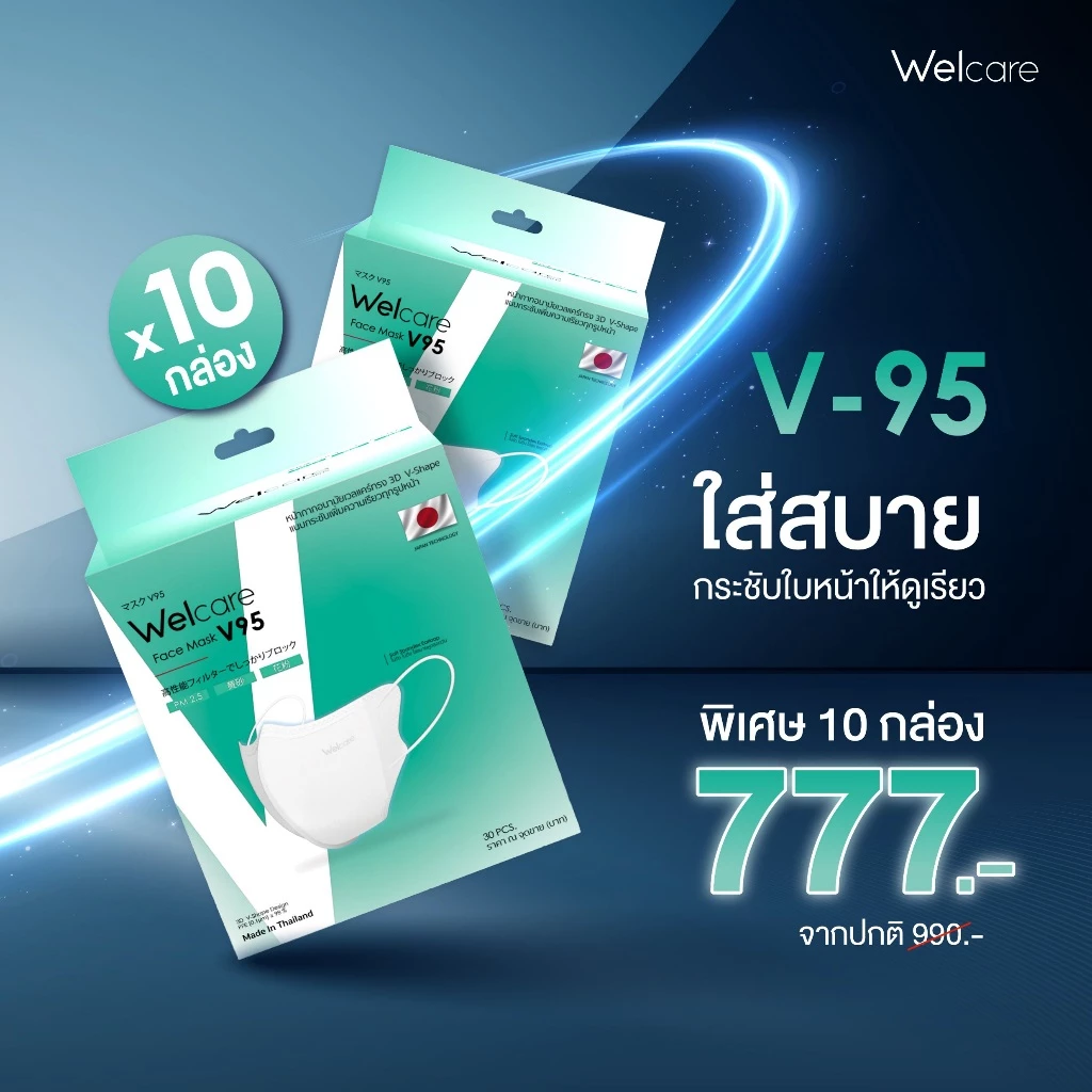 [Official] หน้ากากอนามัย Welcare 3D V-Shape ทางการแพทย์ 3 ชั้น ระดับ 2 ช่วยป้องกันฝุ่น PM2.5 รุ่น V95 30 ชิ้น x10 กล่อง