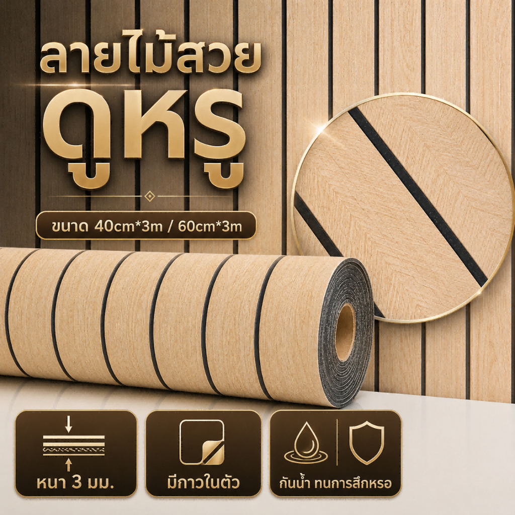 สติ๊กเกอร์ลายไม้ระแนง 3D รุ่นอัพเกรด! มีกาวในตัว วัสดุปลอดภัย ไม่มีกลิ่น กันความชื้น กันน้ำ ติดตั้งง่าย สวยงาม