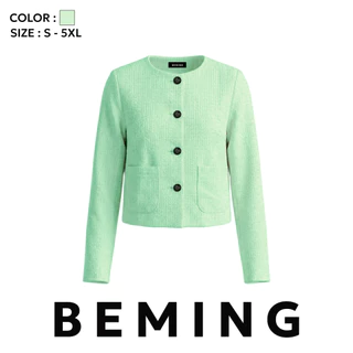 Bemingtop1235(S-5XL)-Vavie Top - เบลเซอร์ผ้าทวีตดีไซน์คอกลมให้ลุคเรียบหรูใส่ง่ายได้โอกาส