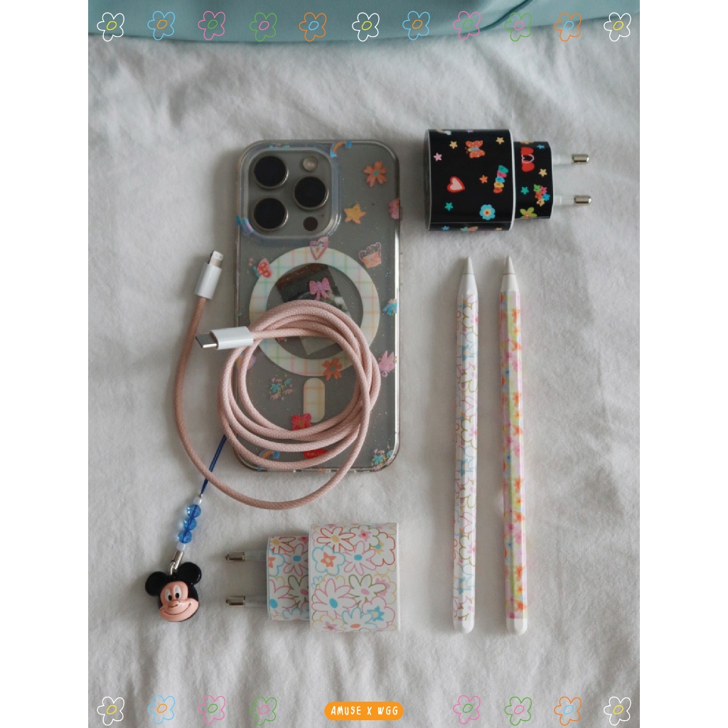 amuseXwgg craft studio Charger & Pencil sticker ver.3 สติ๊กเกอร์ติดหัวชาร์จแบบขากลมและสติ๊กเกอร์ติดปากกา เวอร์ชั่นที่3