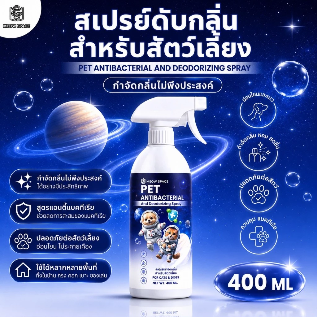 Meow Space สเปร์ยดับกลิ่น ดับกลิ่นไม่พึงประสงค์ ปลอดภัยต่อสัตว์เลี้ยง400 ML