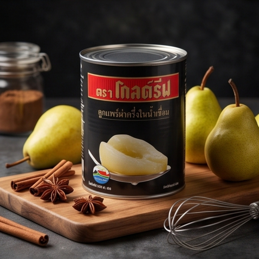 Goldreef Pear Halves in Light Syrup ลูกแพร์ผ่าครึ่งในน้ำเชื่อม เกรดพรีเมียม นำเข้าจากแอฟริกาใต้ 775g