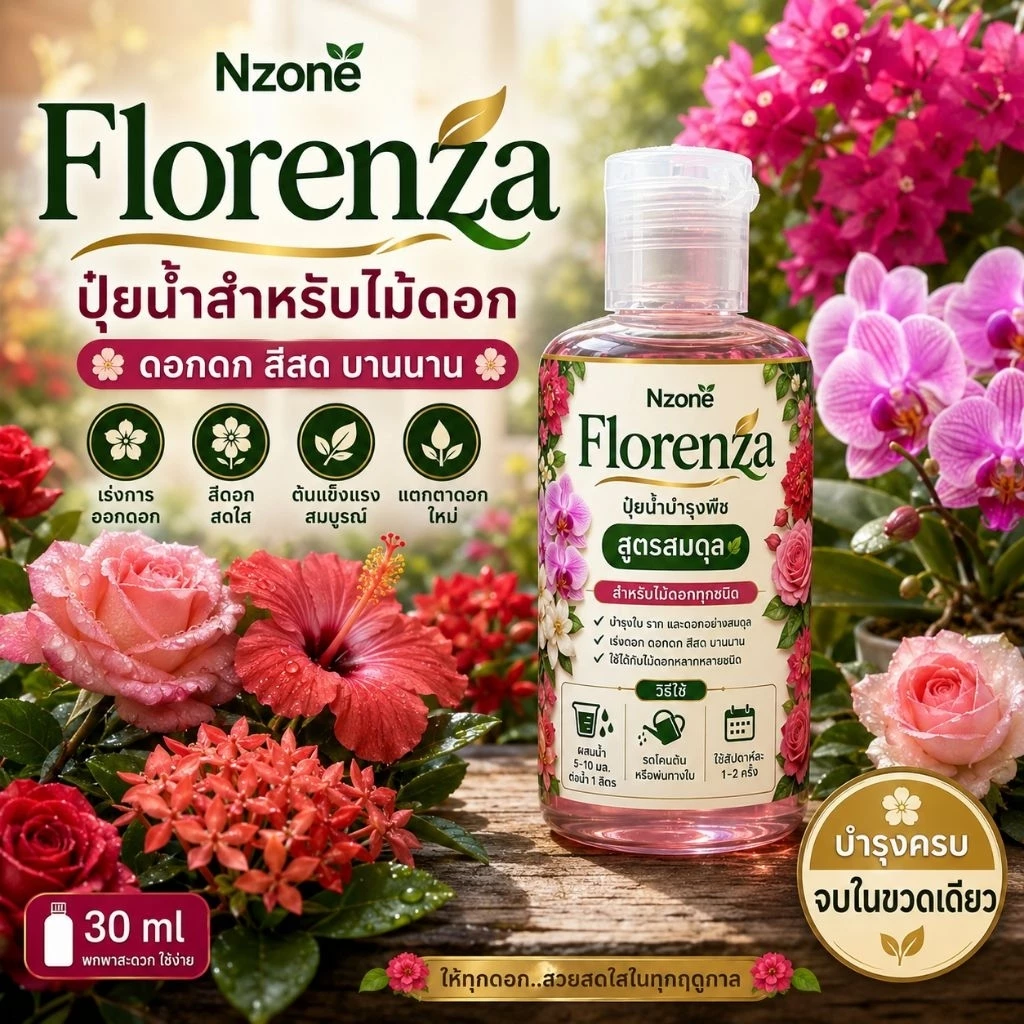 🌿 Florenza ปุ๋ยน้ำบำรุงพืชดอกไม้ ไม้ดอกไม้ประดับ สูตรสมดุล 🌿