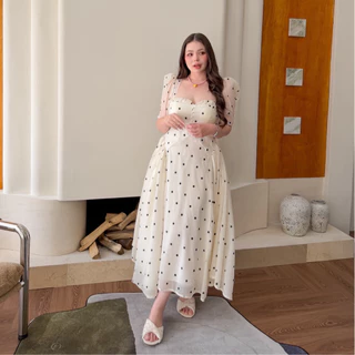Lady M | Mon Cherie Dress plussize เดรสยาวลายจุด ลุคเจ้าหญิง ลุกคุณหนู สาวอวบ พลัสไซส์ Everydaylook ใส่ออกเดท ปาร์ตี้