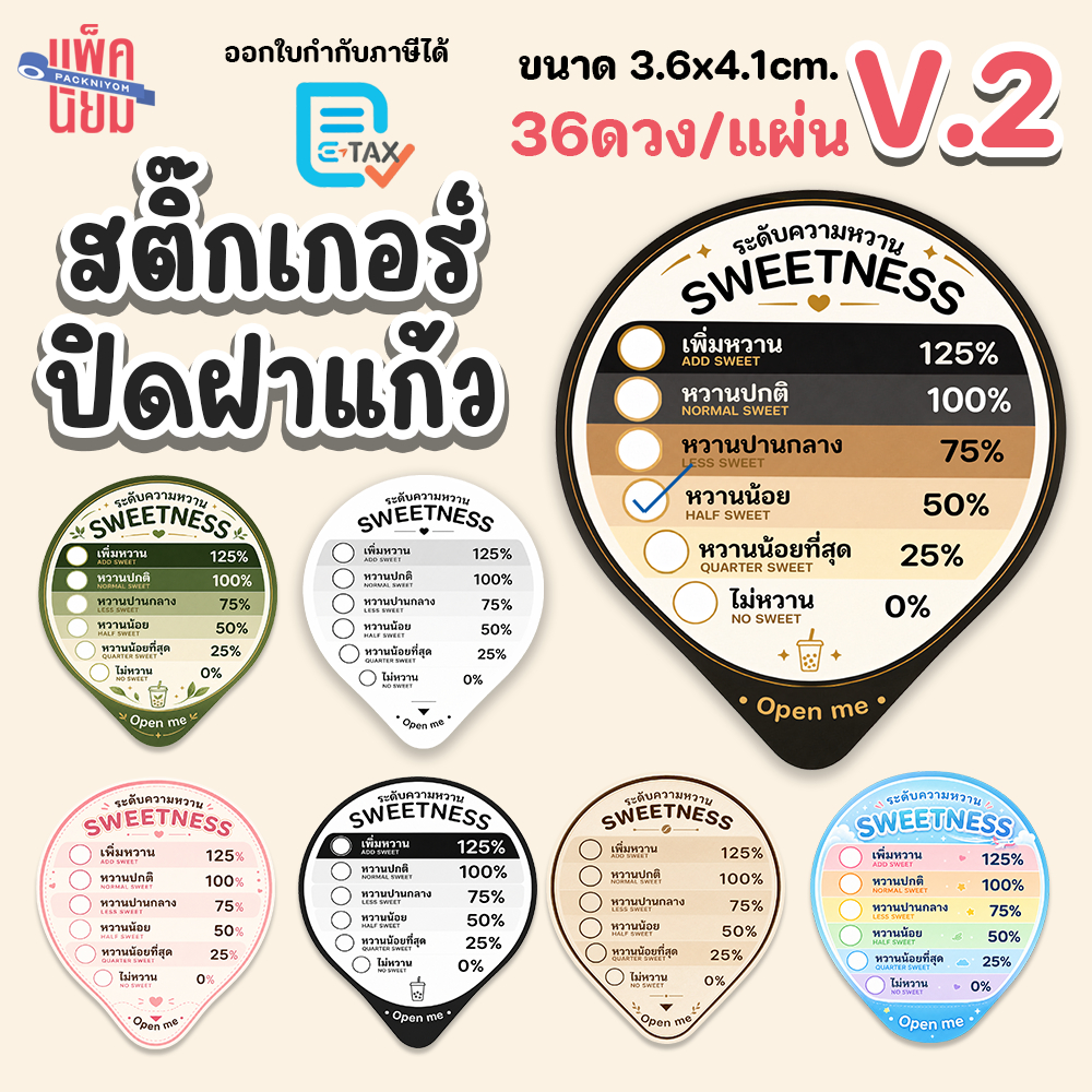สติ๊กเกอร์ปิดฝาแก้ว กันหก กันน้ำ V.2 (36ดวง/แผ่น) ขนาด 3.6x4.1cm sticky space