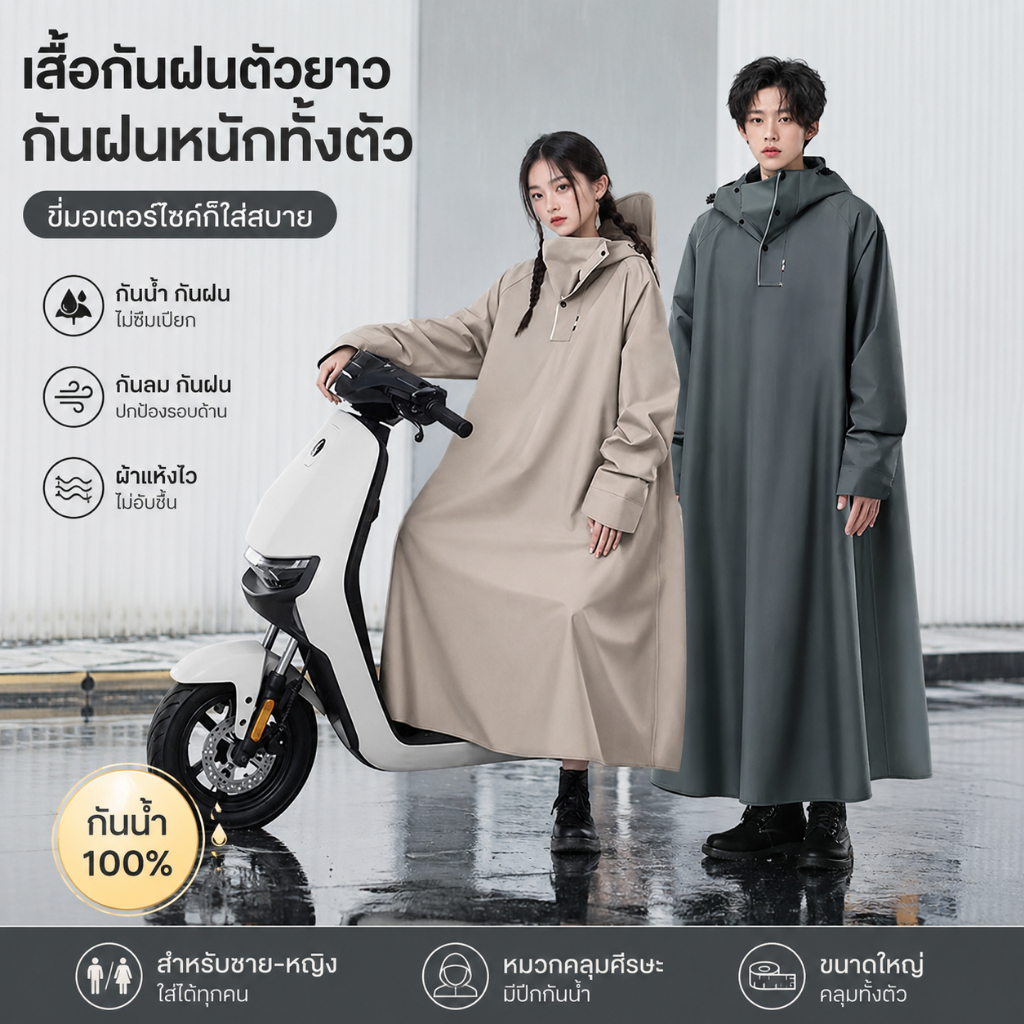 HOKEMP ชุดกันฝนขี่มอเตอร์ไซค์ เสื้อกันฝน แบบหนา เหนียว อย่างดี ทนทาน เสื้อกันฝน ชุดกันฝนอย่างดีหนาๆ