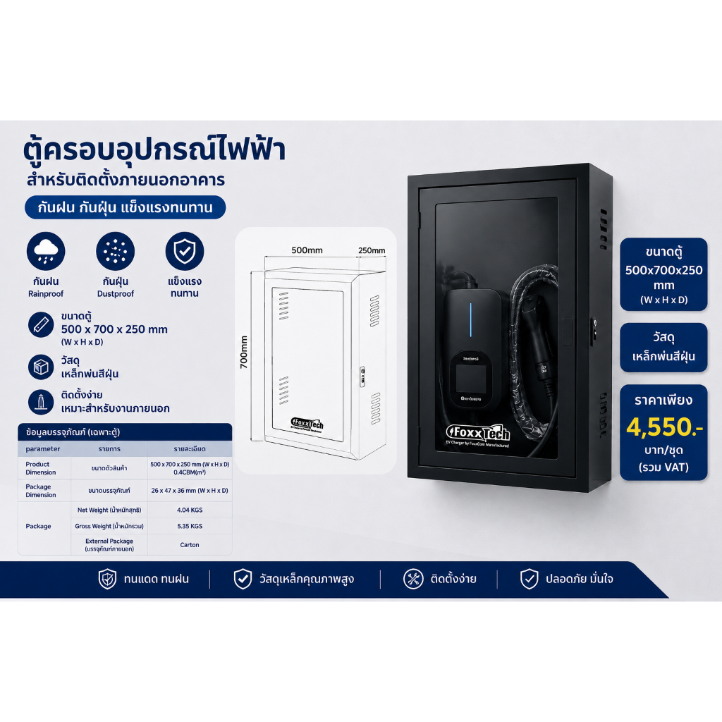 ตู้ Foox Tech ครอบเครื่องชาร์จรถยนต์ไฟฟ้า ขาตั้งตู้Ev