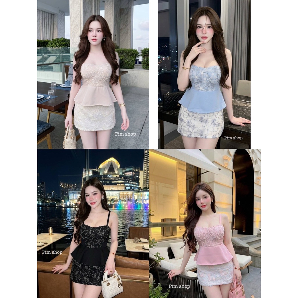 เซ็ตสายเดี่ยวลูกไม้+ กระโปรงลูกไม้ ดีเทลสวยทุกมุม ผ้าดี ใส่แล้วหุ่นเป๊ะ ขับผิวสุดๆ 💖
