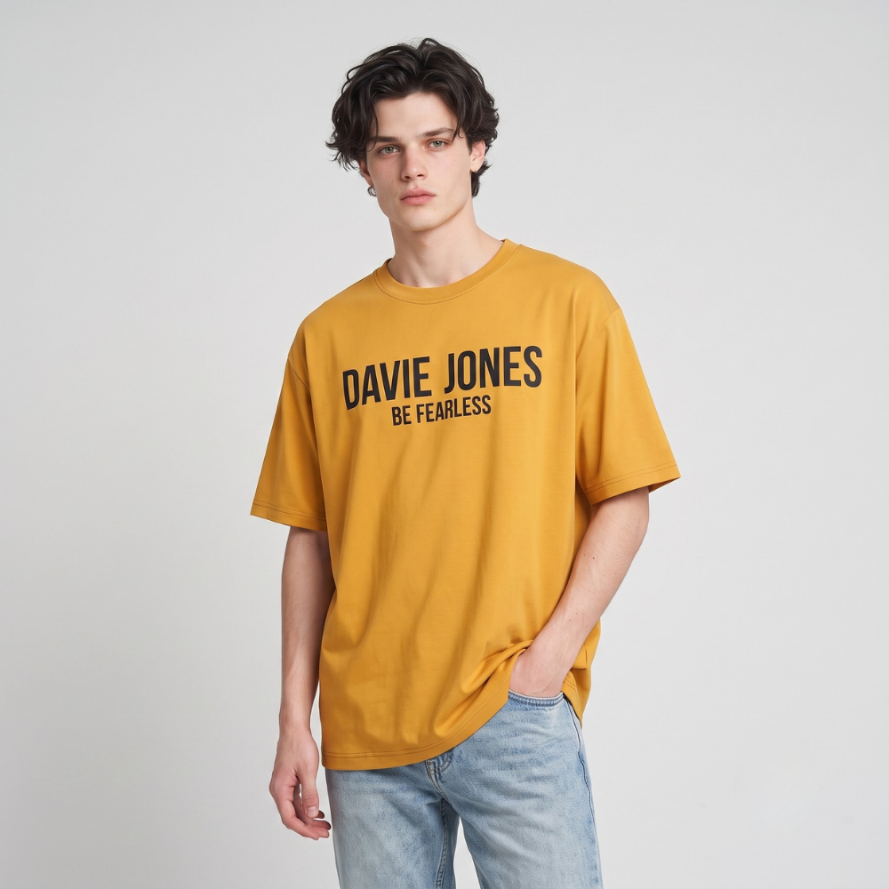 DAVIE JONES تيشيرت رجالي واسع بالشعار — صورة 5