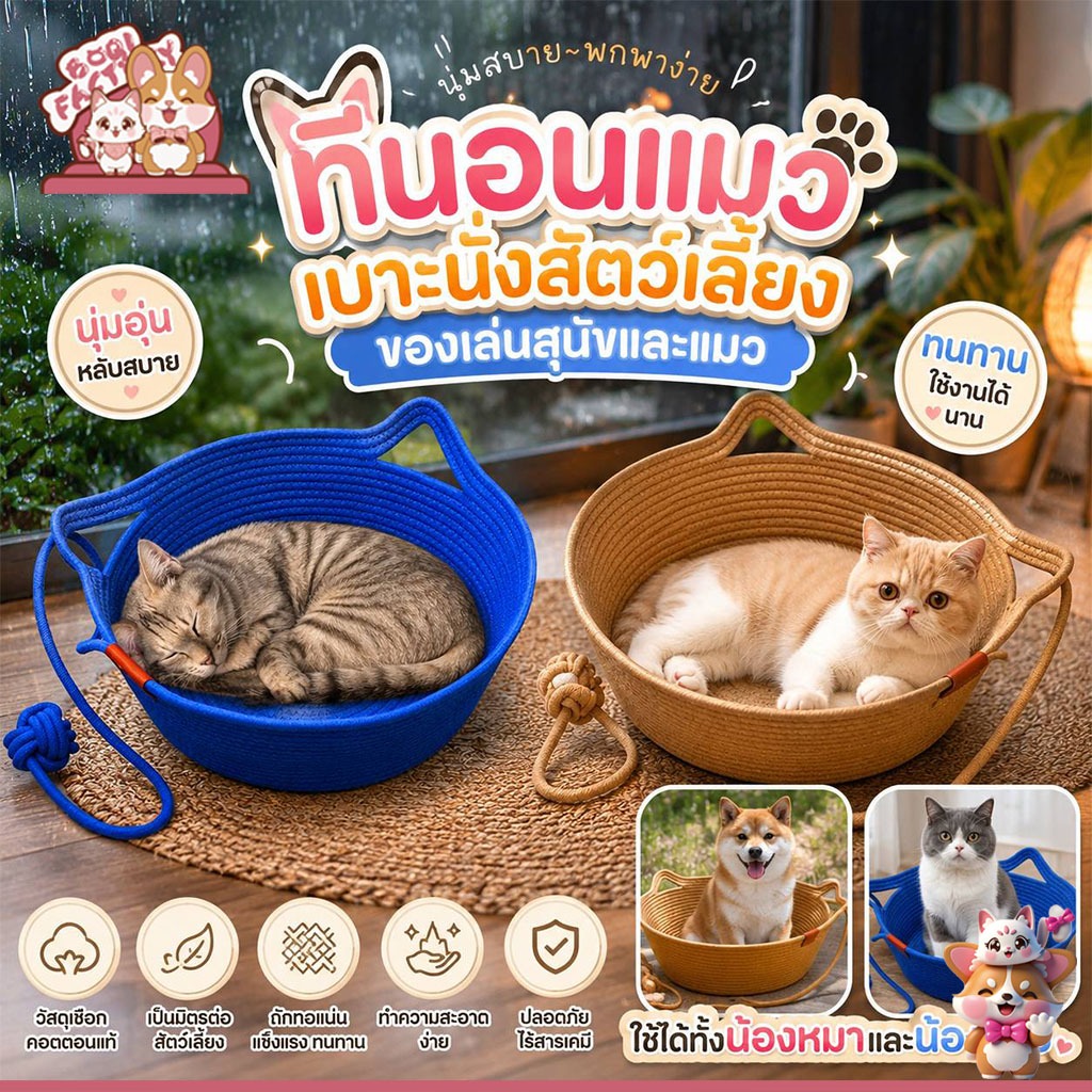 Boqi Factory ที่นอนแมว เบาะแมวถัก เบาะนิ่ม  สําหรับสัตว์เลี้ยงสุนัข และแมว ของเล่น ที่ลับเล็บ Lazycat