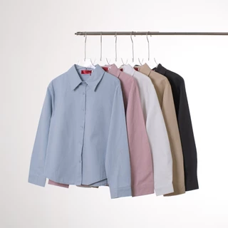Lawyer Store [8241343] เสื้อคอปกแขนยาว ปักลายตัว S เนื้อผ้าคัตตอนผสมยีนส์ เนื้อผ้าอยู่ทรง กระดุมใช้งานได้จริง