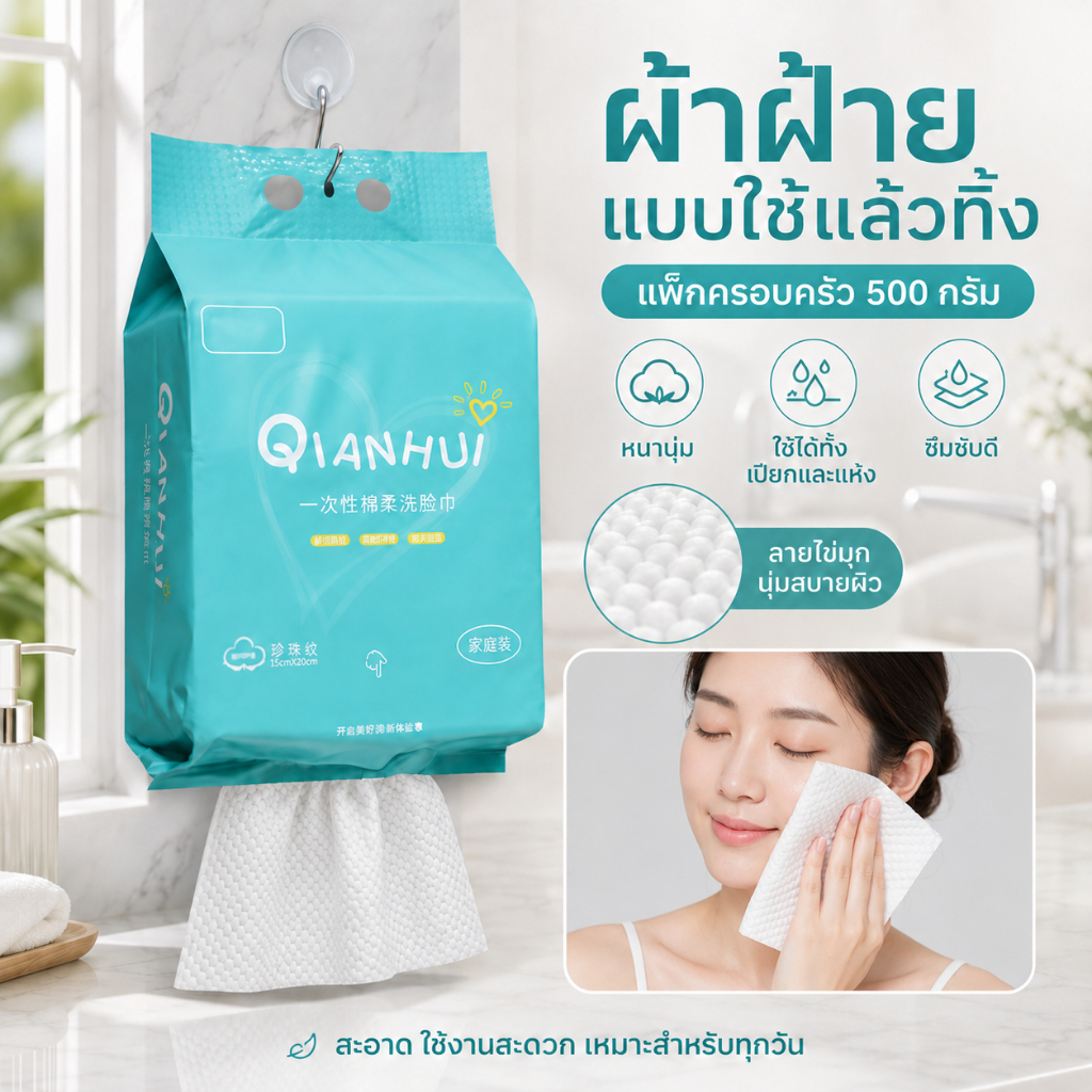 ผ้าเช็ดหน้าแบบใช้แล้วทิ้ง 100 แผ่น ผ้าฝ้ายแท้ นุ่มพิเศษ แข็งแรงไม่ขาด ใช้เช็ดเครื่องสำอางและทำความสะอาดผิว