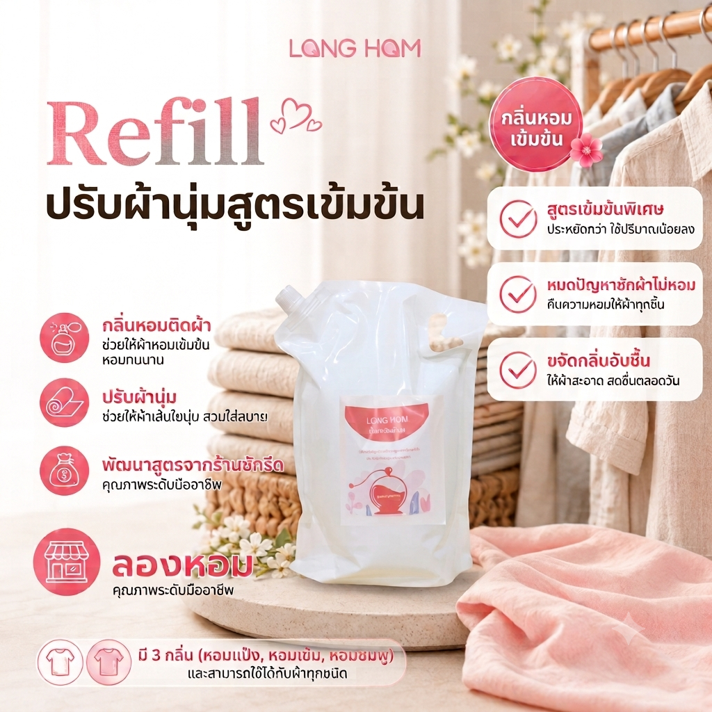 ปรับผ้านุ่ม สูตรเข้มข้นพิเศษ LONG HOM 3000ml.