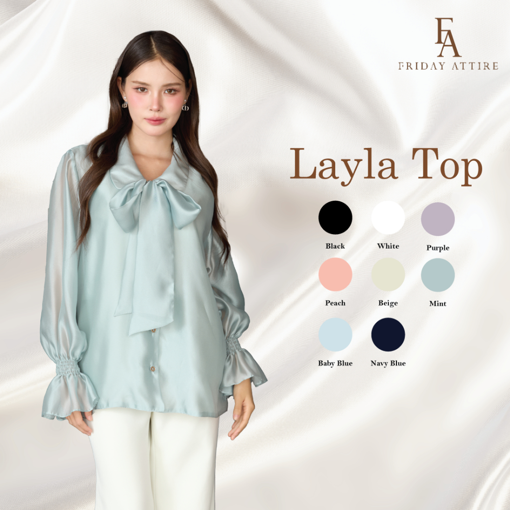 Friday Attire เสื้อปกบัวแขนพองแต่งระบายแขน (Layla top : FT-107)