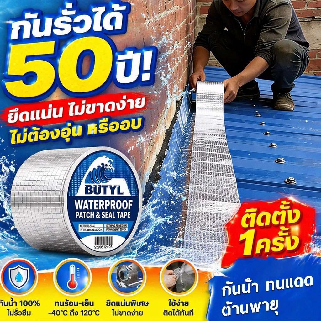 【กันรั่วได้ 50 ปี 】เทปกาวบิวทิล เทปกาวกันรั่ว เทปกาวติดท่อpvc แผ่นแปะหลังคาเทปกาวติดหลังคา เทปกาวอเนกประสงค์ กาวอุดรอยรั