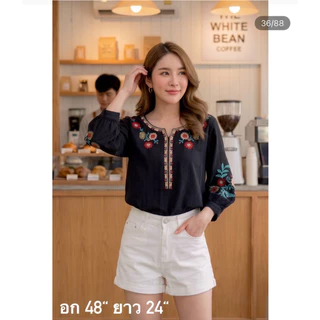 🛍️ เสื้องานปัก โบฮีเมียน 🧥 อก 44-48” ยาว 23.5-24“ (ขนาดจะอยู่ที่ด้านล่างของรูปค่า) เนื้อดี ไม่ร้อน ทรงสวย สาวอวบใส่ได้