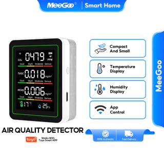 MeeGoo HCHO เครื่องตรวจจับ Tuya WiFi Air detector คุณภาพอากาศ CO2 HCHO TVOC ทดสอบอุณหภูมิ ความชื้น