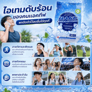 (6ห่อ) Haku Cooling กลิ่น MENTHOL ฮากุคูลลิ่ง(ทิชชู่เปียก สูตรเย็น สไตล์ญี่ปุ่น)30 แผ่นใหญ่ เย็นสุดขั้ว