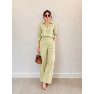 ชุดเซ็ตเชิ้ตลินินคู่กางเกงทรงกระบอก detailหูคู่เก็บทรงสวยS-3XL✅